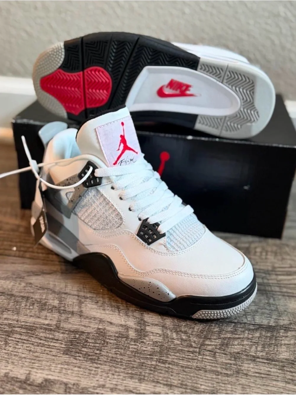 Jordan Men’s Sneakers - White/Grey/Black with Red Logo